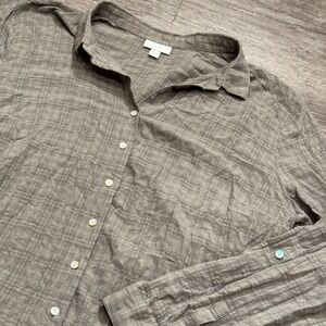 J Jill Top Shirt Womens XL Gray Button Up Stretch Casual Knit‎ Textured Viscose